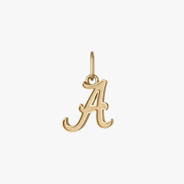Gold pendant with letter 'A' on a white background
