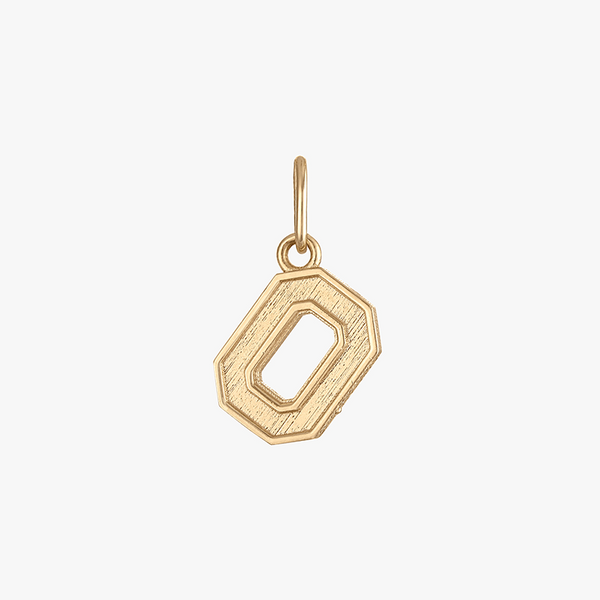 A gold-colored Ohio State O Letter Charm on a white background