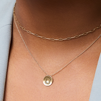 Ohio State O Necklace on figure shown in gold with the Link Chain Choker Necklace in gold