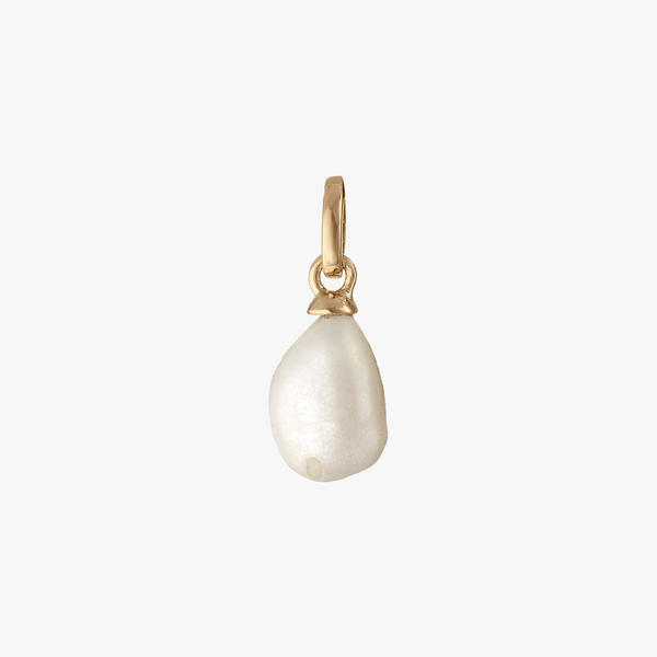 Pearl pendant with gold setting on a white background