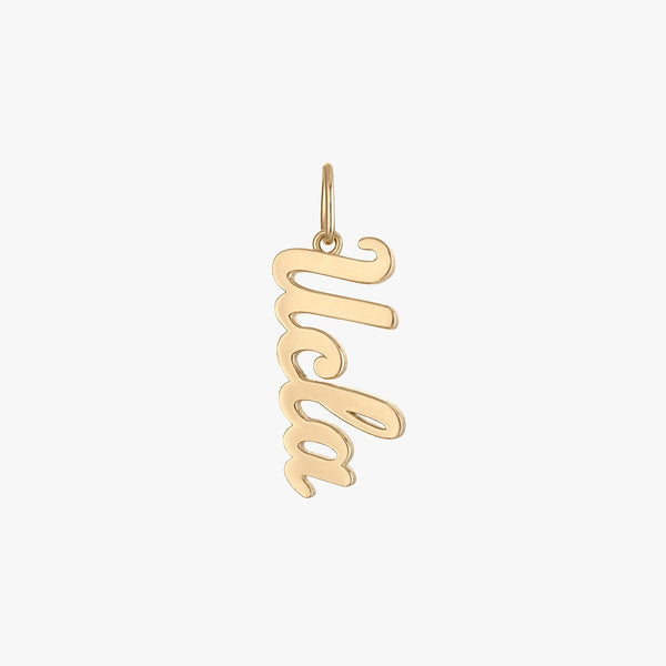 A gold charm with the UCLA logo in a cursive script.