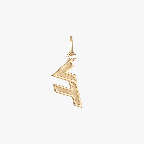 A gold charm in the shape of the Virginia Tech logo letter 'VT'.