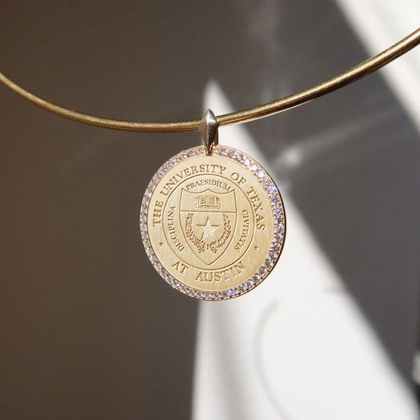 UT Diamond Florentine Pendant shown on Neck Collar