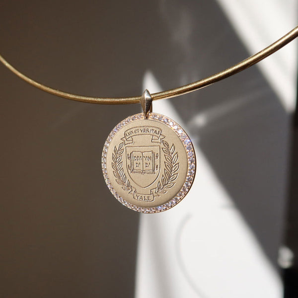 Yale Diamond Florentine Pendant shown on Neck Collar in gold