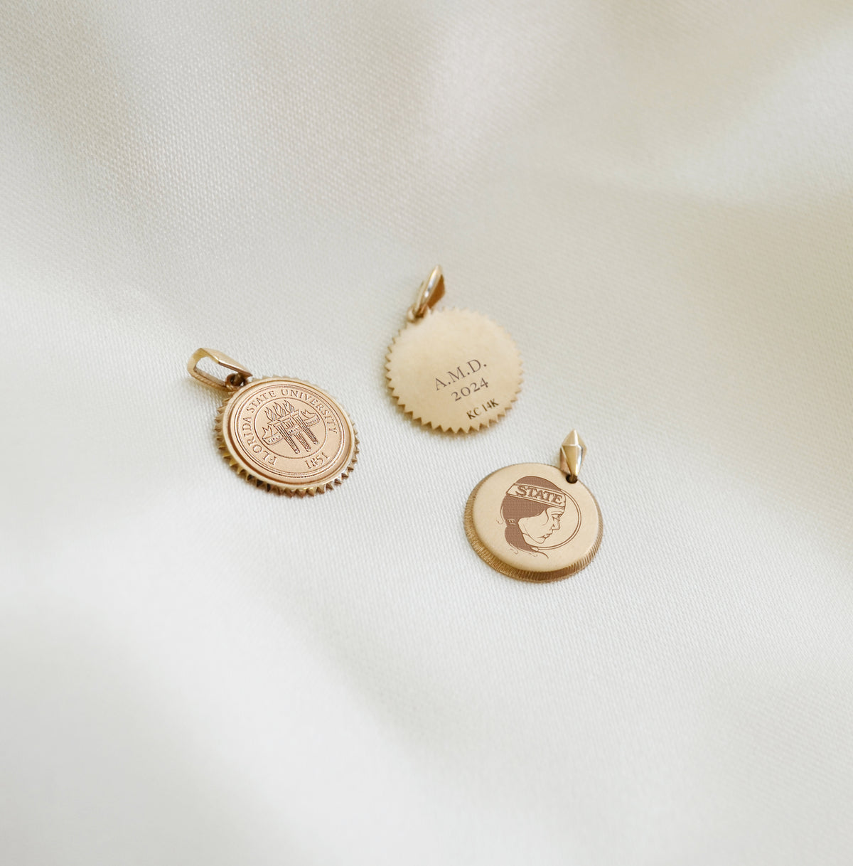 FSU Vintage Florentine Necklace Petite laydown shown in gold