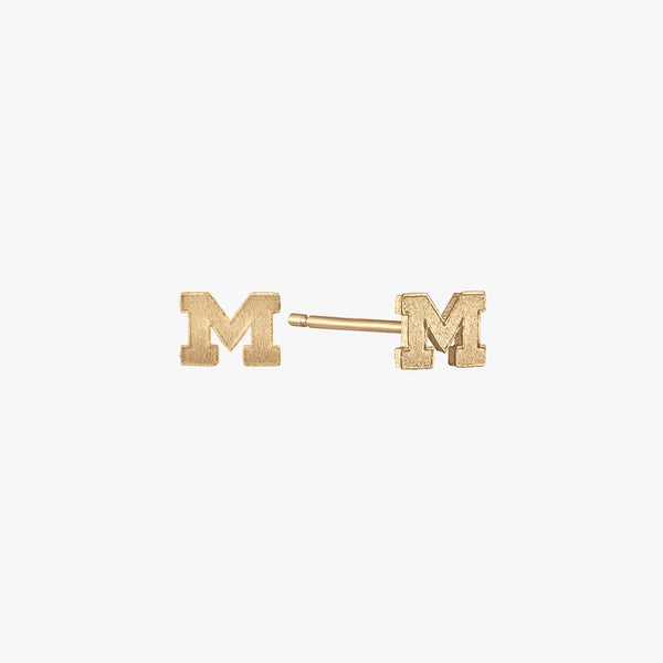 Michigan M Stud Earring Pair Gold 