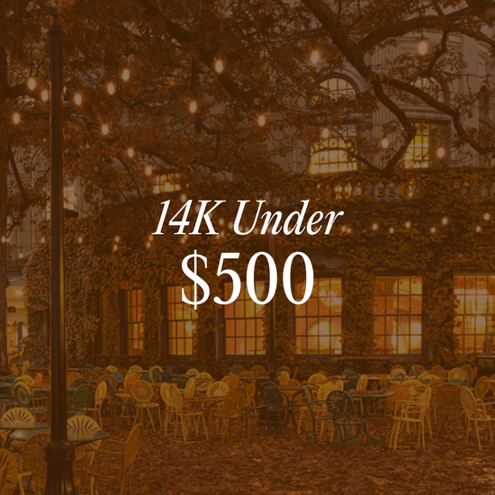 14K Under $500 graphic linking to 14K Under $500 collection, with University of Wisconsin Union Chairs in background