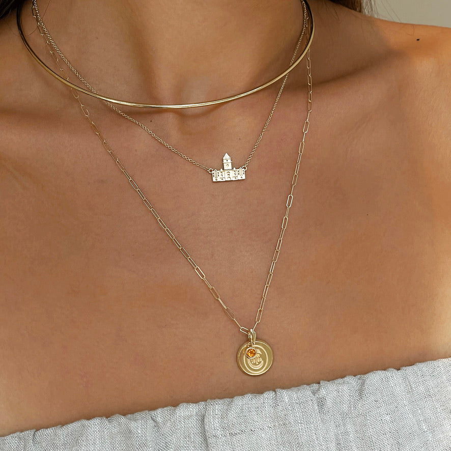 Clemson Tillman Hall Necklace on figure
