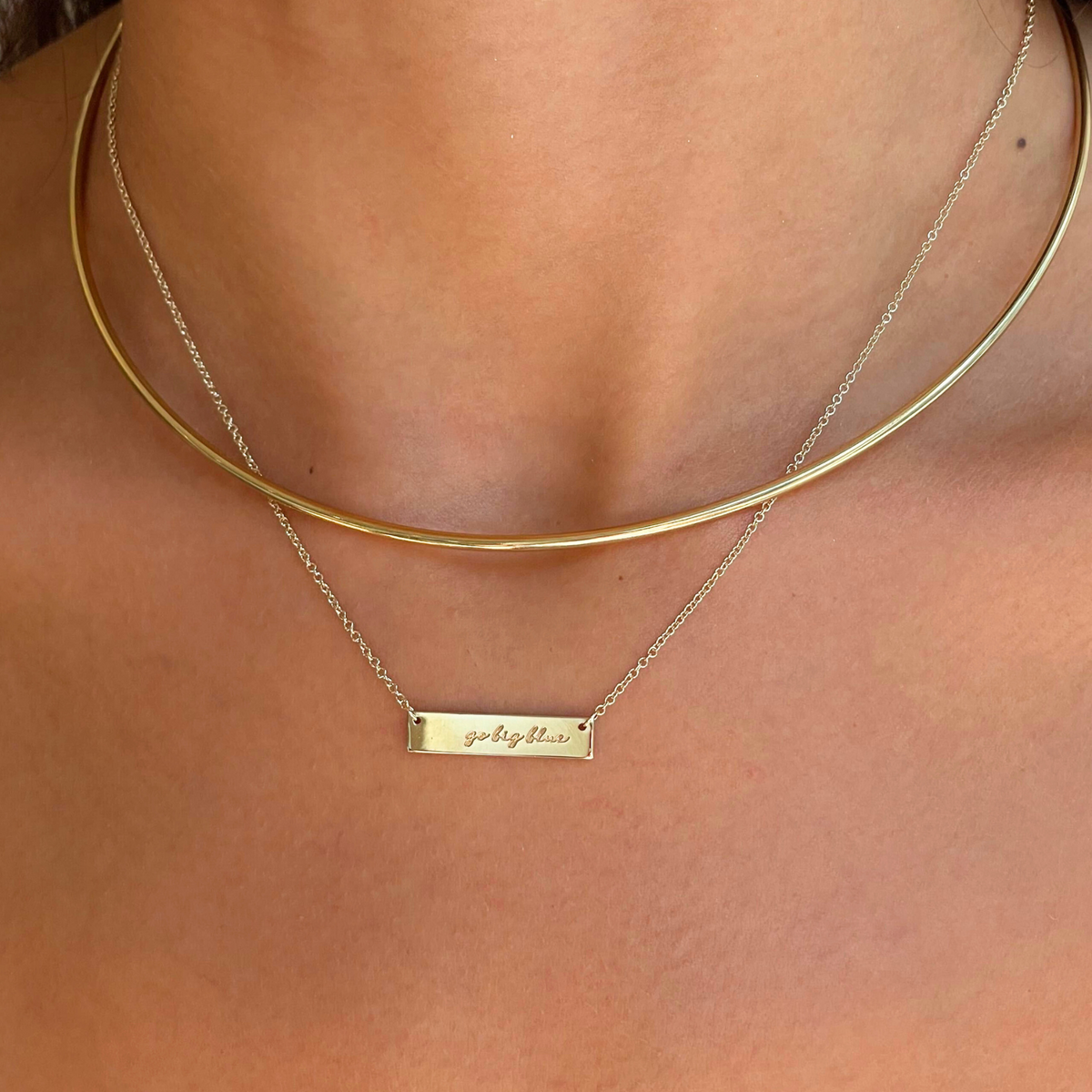 Kentucky Go Big Blue Horizontal Bar Necklace on figure
