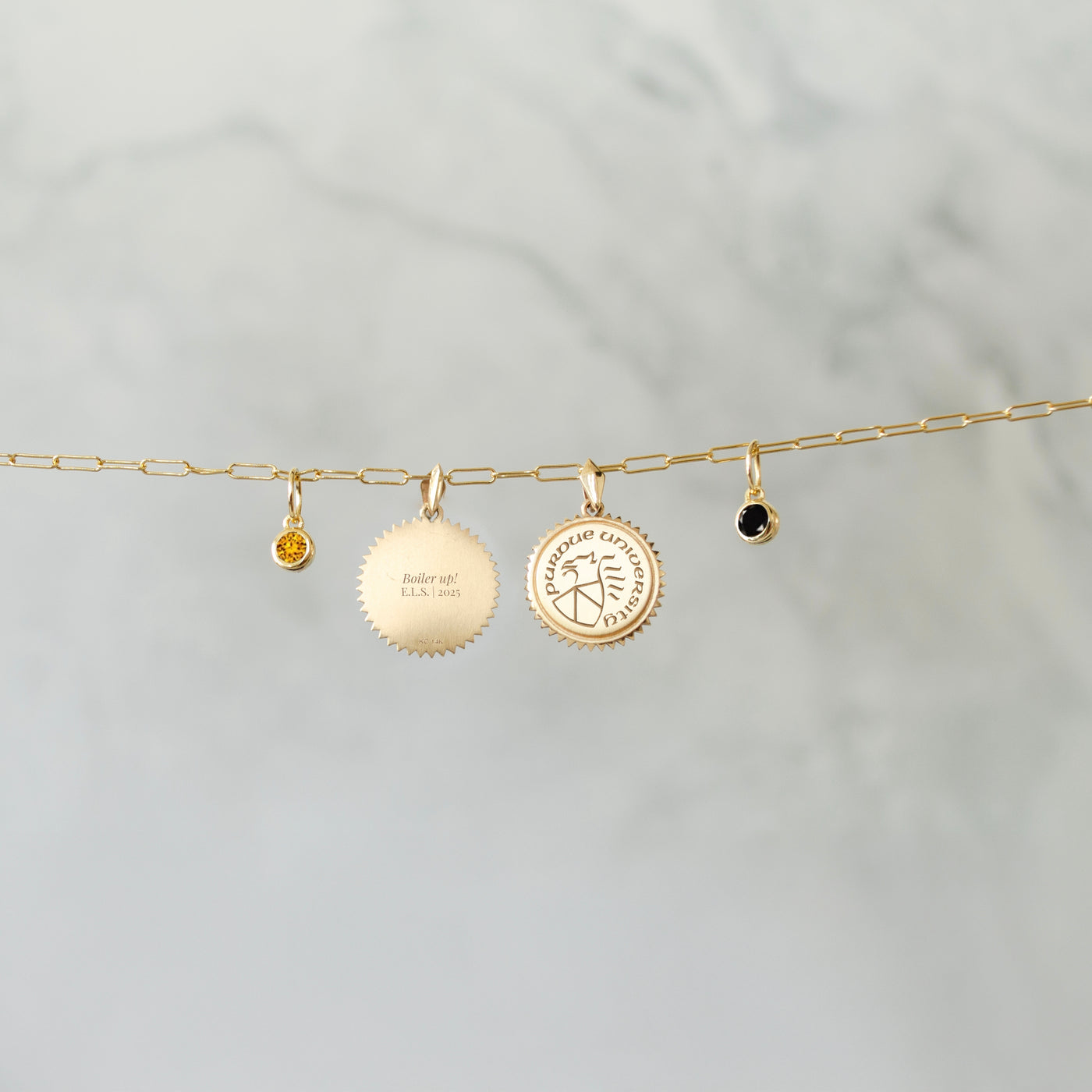 Purdue Sunburst Pendant with gemstones