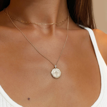 7-Point Diamond Pendant show on figure with Link Chain Choker