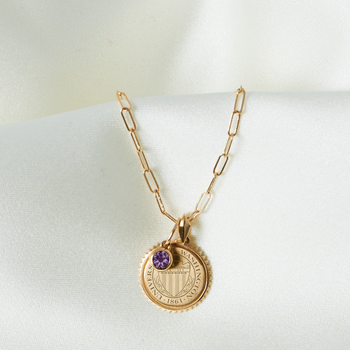 Washington University Sunburst Necklace Bundle with Amethyst Gemstone shown in gold