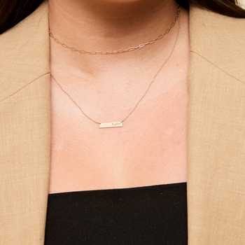 Baylor Horizontal Bar Necklace shown on figure in gold with Link Chain Choker