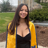 Michigan M Letter Charm shown on figure in gold on Cable Chain