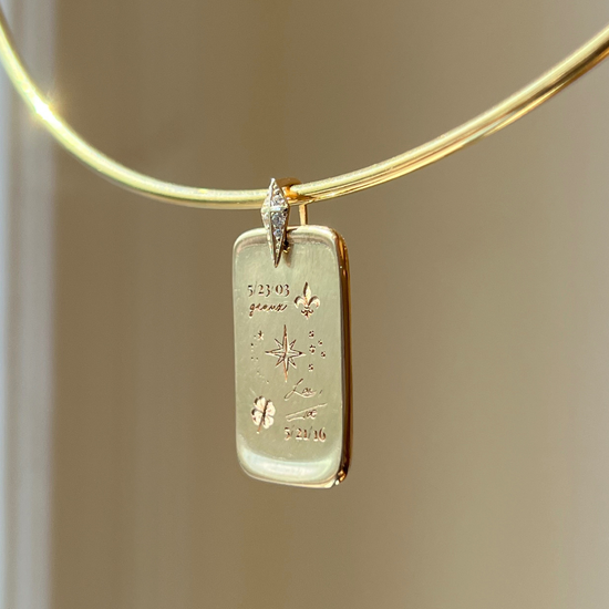 Custom Diamond Ingot Pendant shown on Neck Collar in 14K Gold