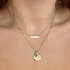 Dartmouth Horizontal Bar Necklace shown on figure in gold with Dartmouth Sunburst Bundle on Link Chain Necklace