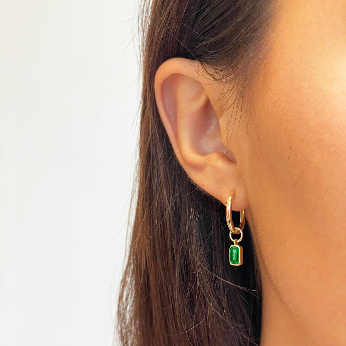 Emerald Classic Hoop Bundle on figure in gold