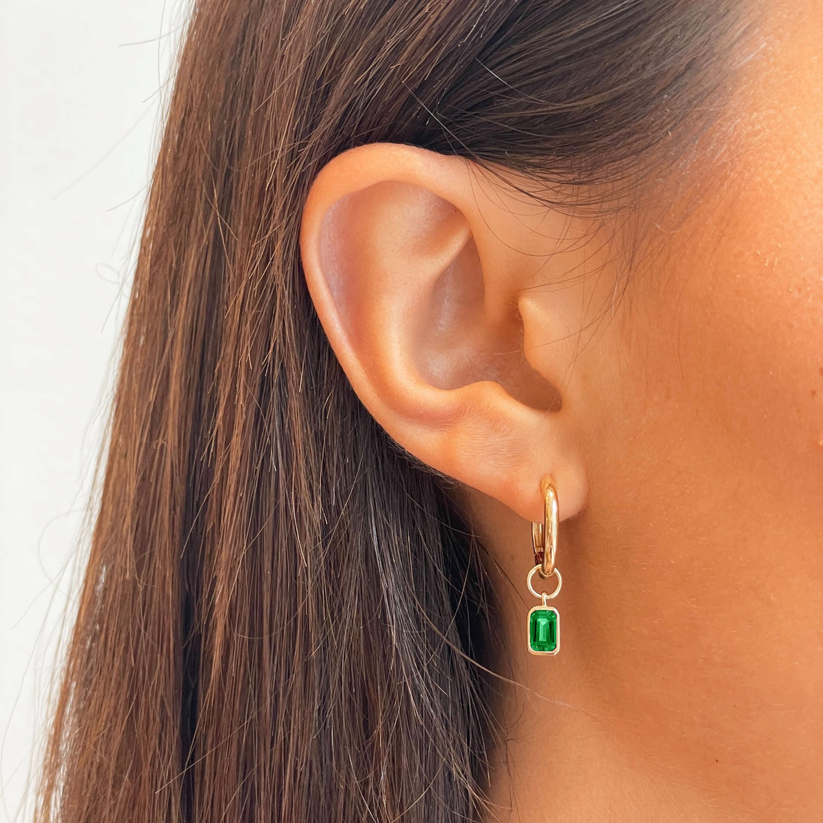 Emerald Classic Hoop Bundle on figure in gold