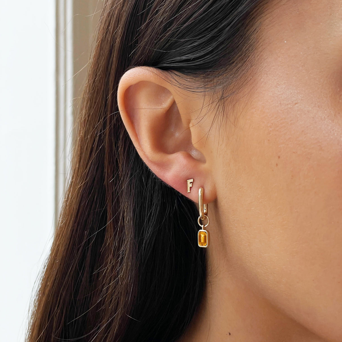 Florida Citrine Mini U Earring Bundle shown on figure in gold