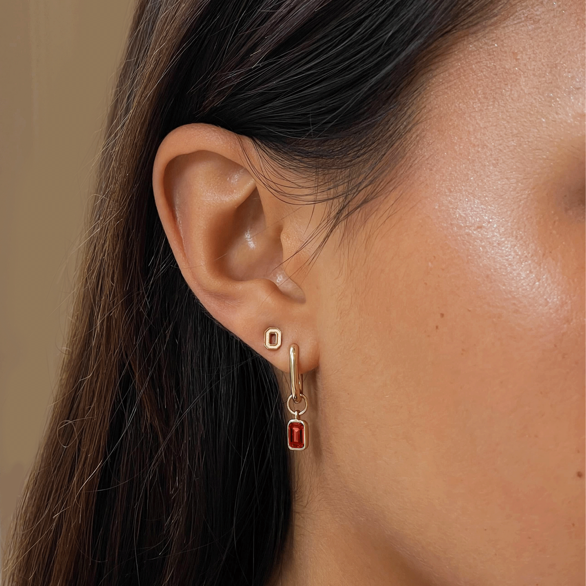 Ohio State Mini U Earring Bundle shown on figure in gold