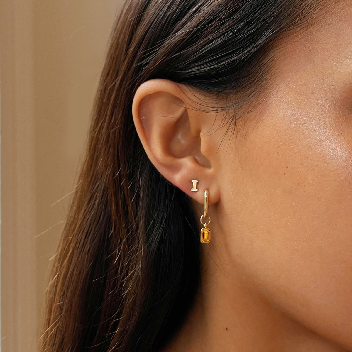 Illinois Citrine Mini U Earring Bundle shown on figure in gold