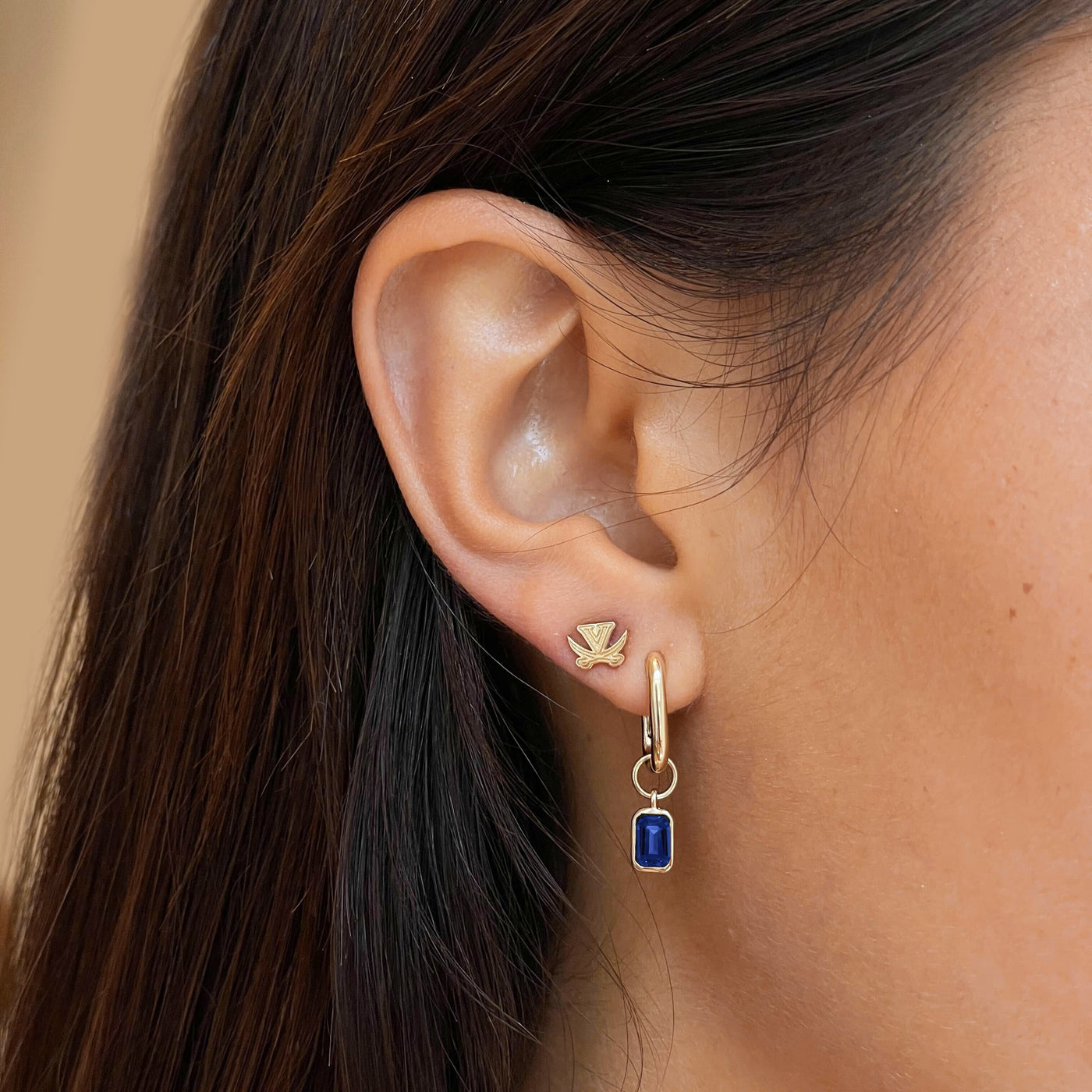 Villanova V Mini U Earring Bundle shown on figure in gold