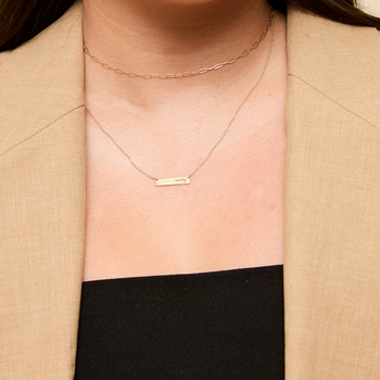 Emory Horizontal Bar Necklace shown on figure in gold