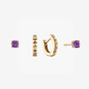 Amethyst stud earring bundle, gold hoops 