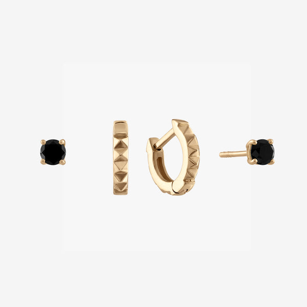 Black onyx stud earring bundle, gold hoops
