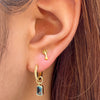 Kappa Kappa Gamma Key Stud Earring shown on figure in gold with Blue Topaz Florentine Earring Bundle