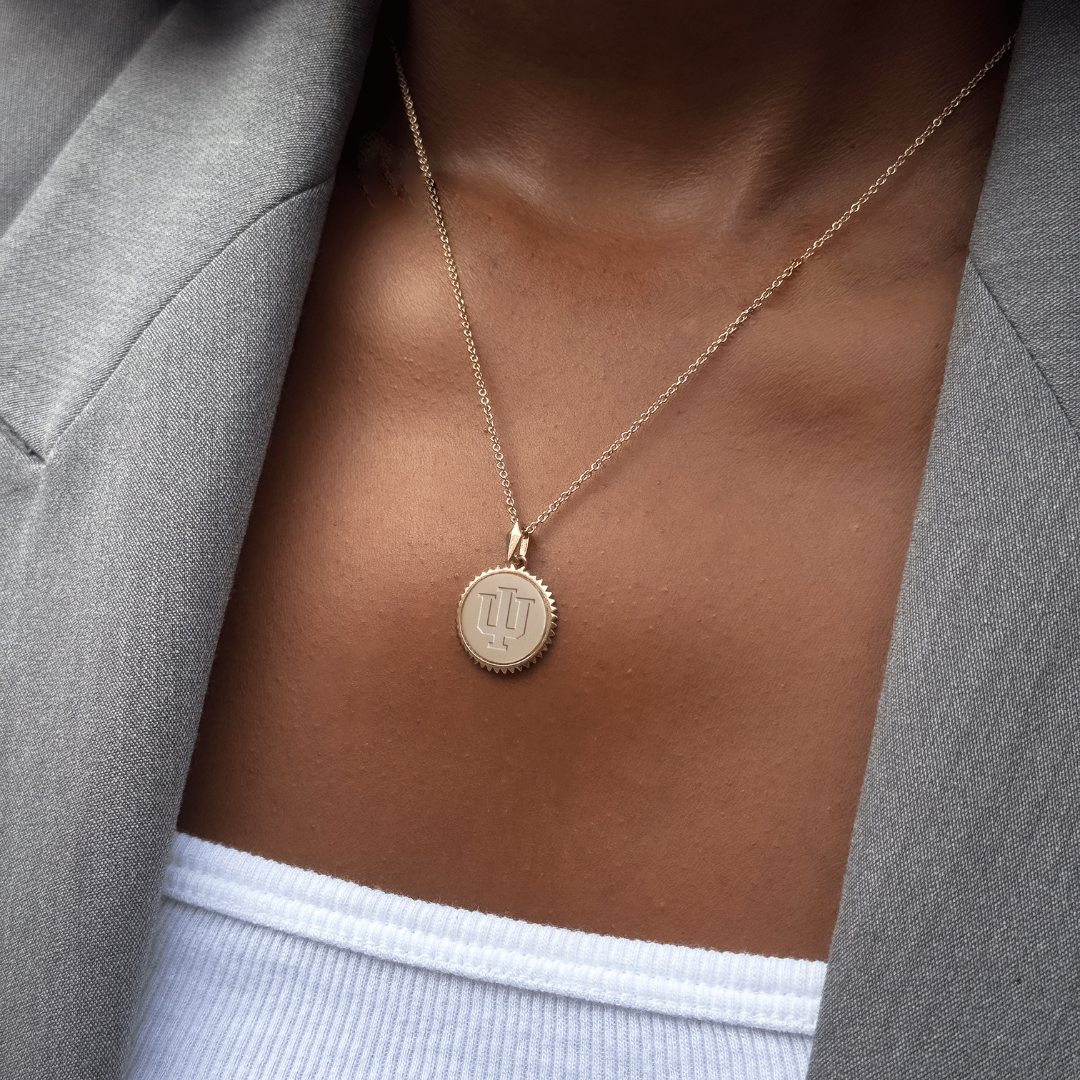 Indiana Logo Sunburst shown on figure in gold on Cable Chain