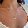Indiana Logo Charm shown on figure in gold on Cable Chain with Neck Collar in gold