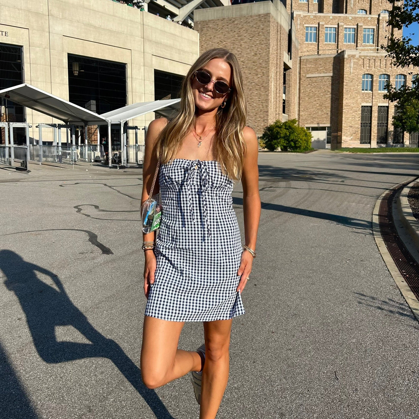 Notre Dame Golden Dome Necklace shown on figure in gold