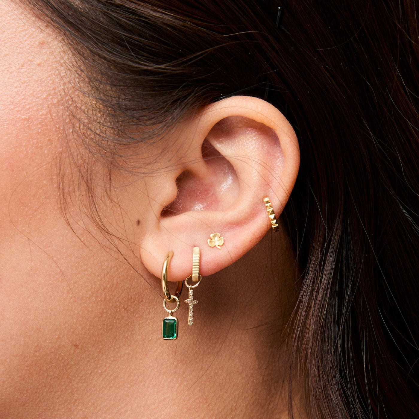 Emerald Classic Earring Bundle on Figure 