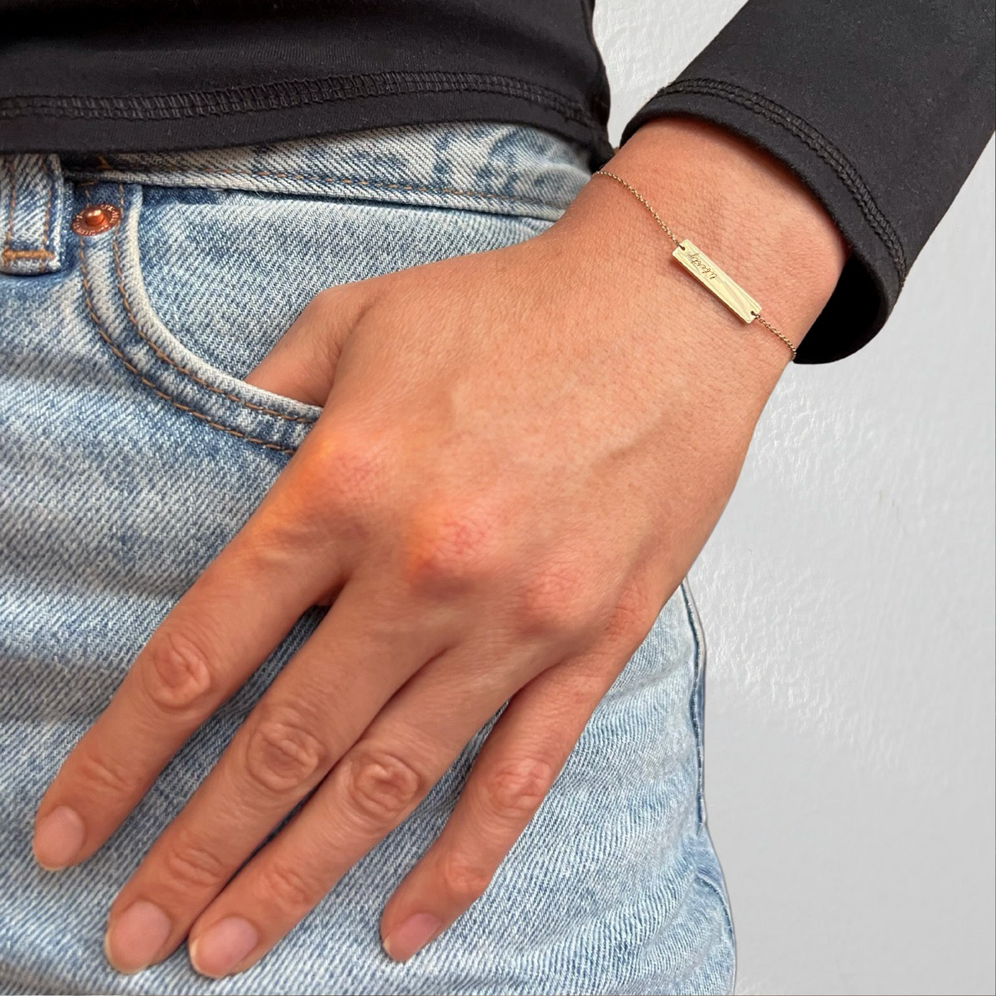 Liberty Bracelet shown on figure in gold