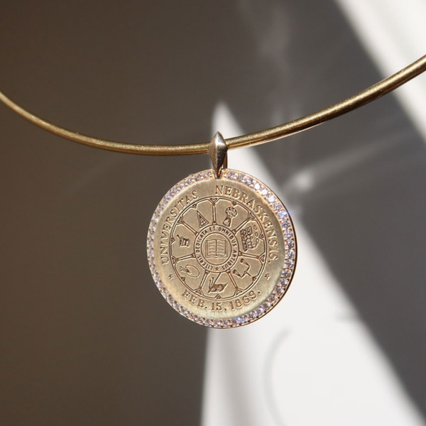 Nebraska Diamond Florentine Pendant shown on Neck Collar