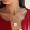 Nebraska Florentine Large Pendant shown on figure in gold on Link Chain, with Neck Collar