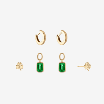 Notre Dame Emerald Florentine Earring Bundle Gold Shamrock Studs