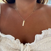 Clemson Coordinates Bar shown on figure in gold on Link Chain with Citrine Gemstone Charm