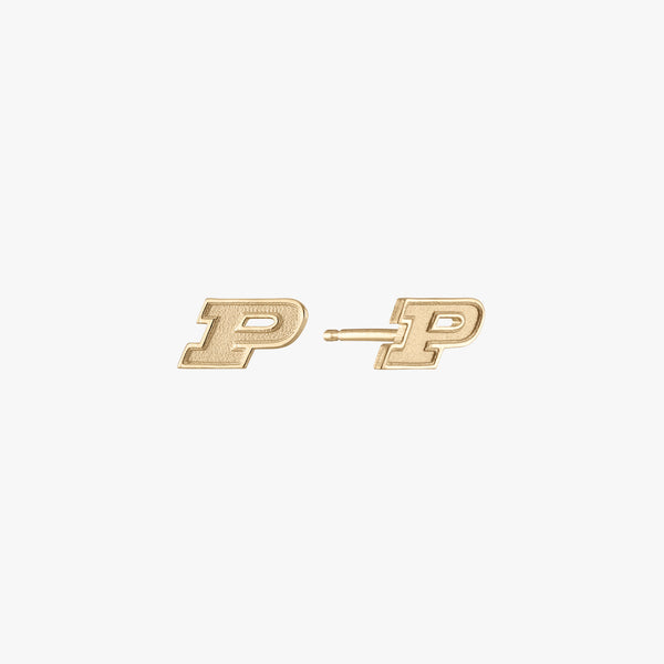 Purdue P Stud Earring Pair Gold 