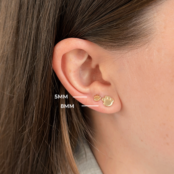 Penn State Paw Studs 5mm and 8mm shown on figure in gold
