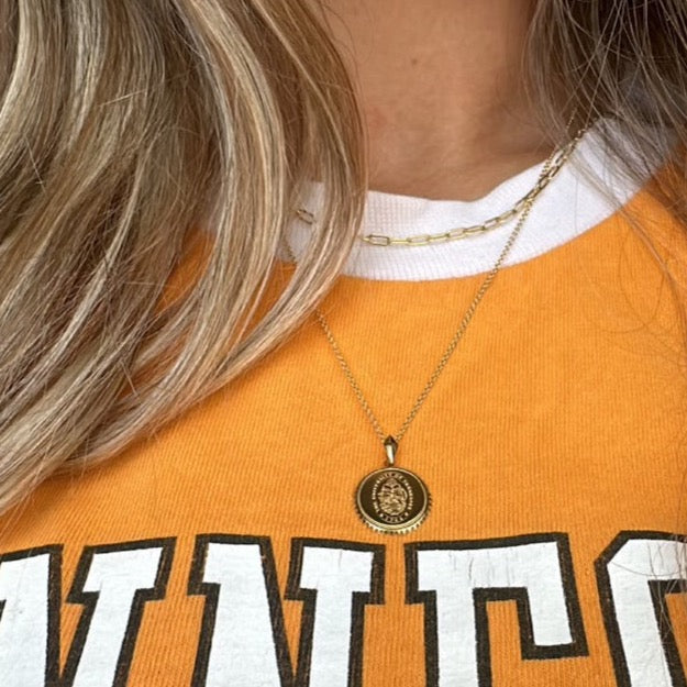 Tennessee Sunburst Necklace shown on figure in gold