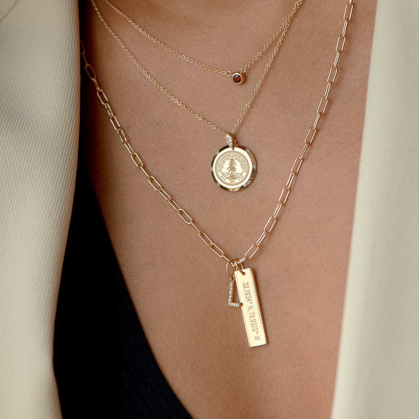 Stanford Crest 7-Point Diamond Pendant