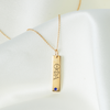 Theta Pi Alpha Sapphire Gemstone Bar laydown shown in gold on cable chain