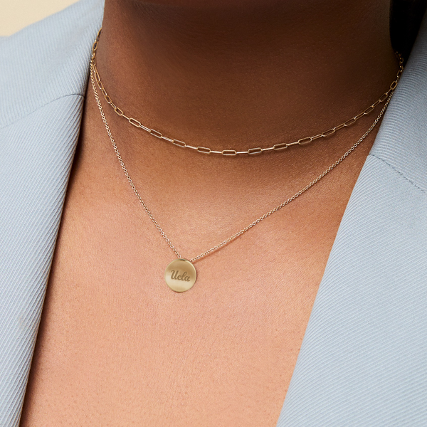 UCLA Organic Petite Necklace shown on figure in gold with Link Chain Choker