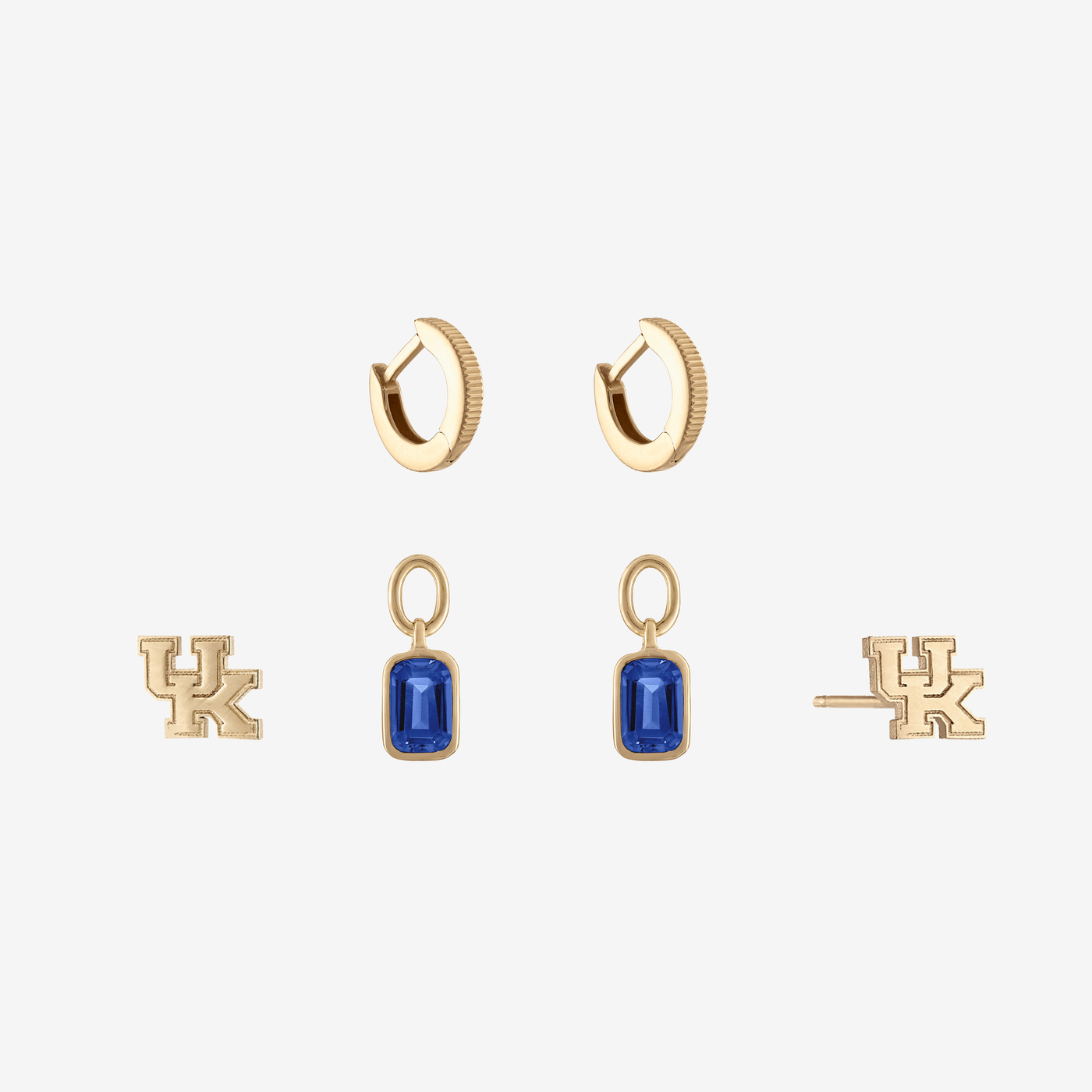 Kentucky UK Florentine Earring Bundle Gold Hoops and Studs Sapphire 