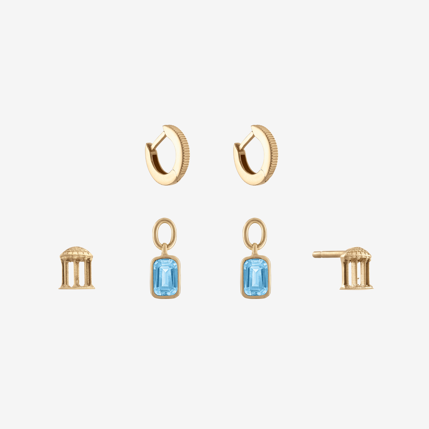 UNC Stud Florentine Bundle Earring Hoops Gold