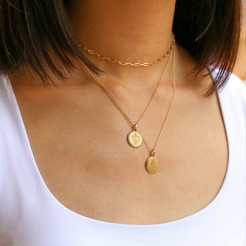 Gold Sigma Kappa Sunburst Crest Necklace on Model