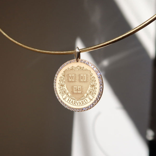 Harvard Diamond Florentine Pendant shown on Neck Collar in gold