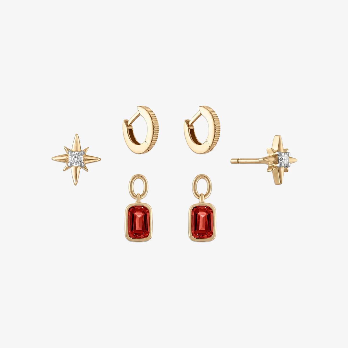 Garnet North Star Florentine Earring Bundle